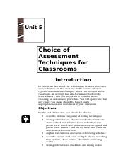 Unit 5 Choice of Assessment Techniques for Classrooms.doc