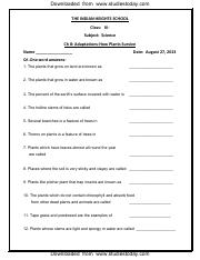 CBSE Class 4 Science Worksheet - Adaptations-How Plants Survive -  Downloaded from  THE INDIAN HEIGHTS SCHOOL Class:  IVSubject: | Course Hero