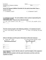 Geometry Worksheet 1 2 Segment Addition Postulate Answers - Askworksheet