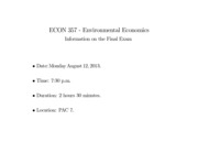 Econ 357 - Information on the Final Exam