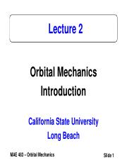 Lecture 2 Orbital Mechanics Intro