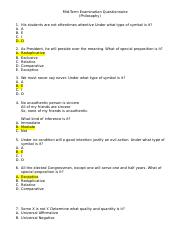 Philosophy Mid-Term Exam questionnaire with answer key.docx