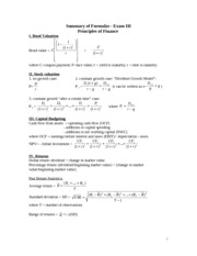 Formula sheet Princ of Finance - exam III