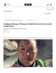 Lhakpa Sherpa_ Woman climbs Everest for record tenth time - BBC News.pdf