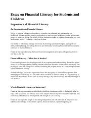 financial literacy for students essay