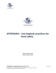 Assessment Tool_SITXFSA001 Use hygienic prac food safety, REFRENCE 001.doc