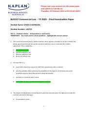 BUS107 Commercial Law T3 2020 Final Examination Paper.docx