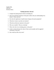 Reading Questions Beowulf