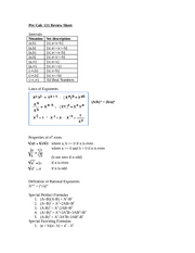 Pre Calc 111 Review Sheet