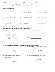 DANIEL WARD - Solving Multi-Step Equations and Inequalities Make-Up Assignment
