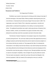 The Happening of Prohibition- Assignment 2