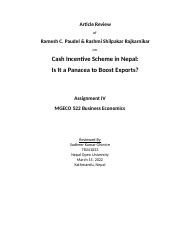 Artical Review - Assignment IV - Eco - Cash Incentive Scheme.docx