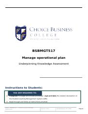 BSBMGT517 Manage operational plan (Underpinning Knowledge Assessment).docx