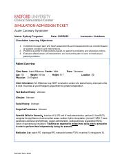 N448 Simulation Admission Ticket Chest Pain.docx