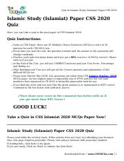 Quiz In Islamic Study (Islamiat) Paper CSS 2020.pdf