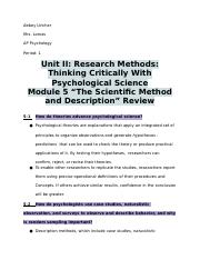 Unit II: Research Methods: Thinking Critically With Psychological Science Module 5 “The Scientific M