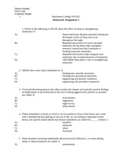 PSYC203 Homework Problem Set: NREM, REM sleep, etc