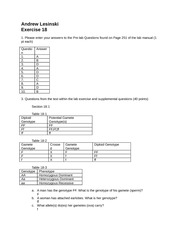 Genetics Lab Report/ Questions with Answers