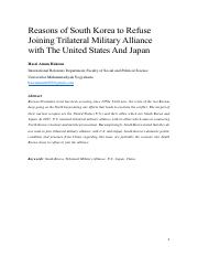 Reasons for South Korea to Refuse Joining Trilateral Military Alliance with the United States and Ja