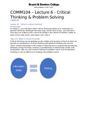 COMM104 - Lecture 6 - Critical Thinking & Problem Solving.docx