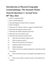 Continental Drift and Plate Tectonics Tutorial Questions 2.docx