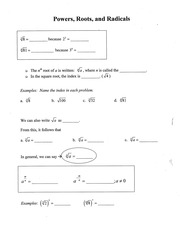 Roots, Radicals, Exponents Worksheets