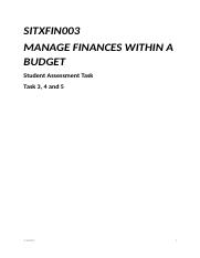 SITXFIN003 MANAGE FINANCES WITHIN A BUDGET Student Assessment Task 3, 4 and 5.docx