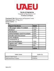 Measurement and Equipment Control; Report 