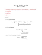 Final Exam Solution on Calculus 1 Fall 2010