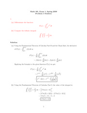 Exam 1 Solution on Calculus II Spring 2009