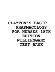 Claytons Basic Pharmacology for Nurses 18th Edition Willihnganz Test Bank.pdf