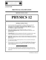 Physics 12 Exam A - August 1999