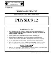 Physics 12 Exam A - August 1997