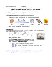 Mariah Marshall - Student Exploration: Density Laboratory