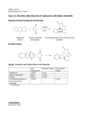 Post-Lab DielsAlder Rxn of Anthracene with Maleic Anhydride