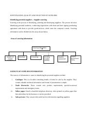 DSC 102 WEEK FOUR CLASS NOTES - INVESTIGATION FOR QUALITY AND SELECTION OF SUPPLIERS (4) (4).docx