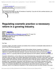 Regulating cosmetic practice--a necessary reform in a growing industry. - Document - Gale Power Sear