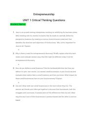 Entrepreneurship Unit 1 Critical Thinking.docx