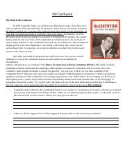 Red Scare and McCarthyism Reading Analysis and One Pager Assignment.docx