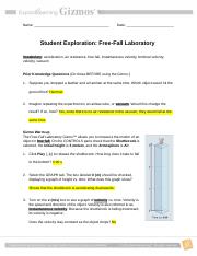 Free Fall Gizmo.docx - Name: Date: Student Exploration: Free-Fall Laborator...