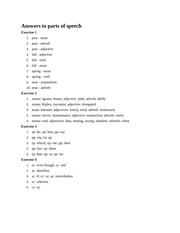 Answers to parts of speech