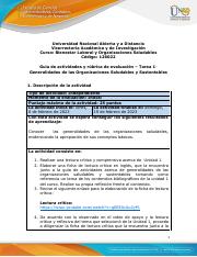 Guía de actividades y rúbrica de evaluación – Tarea 1- Generalidades de las Organizaciones Saludable