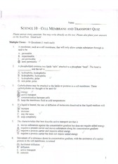 cell membrance and transport quiz