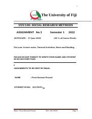 UUU 100  ASSIGNMENT No 3  Semester   1     2022   Due Date Week 11 (1).doc