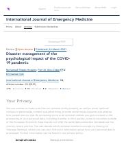 Disaster management of the psychological impact of the COVID-19 pandemic | International Journal of 