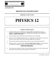 Physics 12 Exam A - January 1995