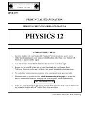 Physics 12 Exam A - June 1997