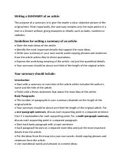Writing a SUMMARY of an article AND WRITING REVIEWS OF A BOOK AND ARTICLE.docx