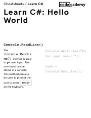 Learn C#_ Learn C#_ Hello World Cheatsheet _ Codecademy.pdf