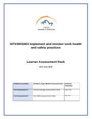 SITXWHS003 Implement and monitor work health and safety practices Learner Assessment Pack V2.0 - 06_